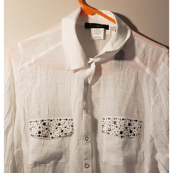 NWT - Heart Soul Blouse - White Sheer Studded Top - Tie front - Size 3X - Picture 2 of 6